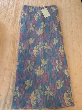 Sabo Skirt Blue Floral Pleated Maxi Skirt